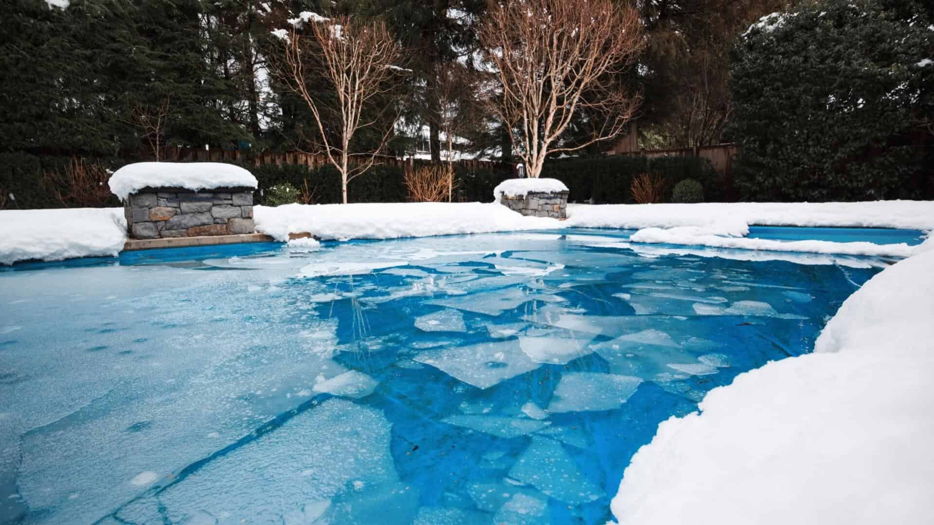 fiberglass pool in winter